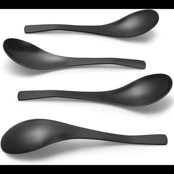 Matte Black Thick Heavy-Weight Soup Spoons, Stainless Steel Soup Spoons, - Picture 1 of 7